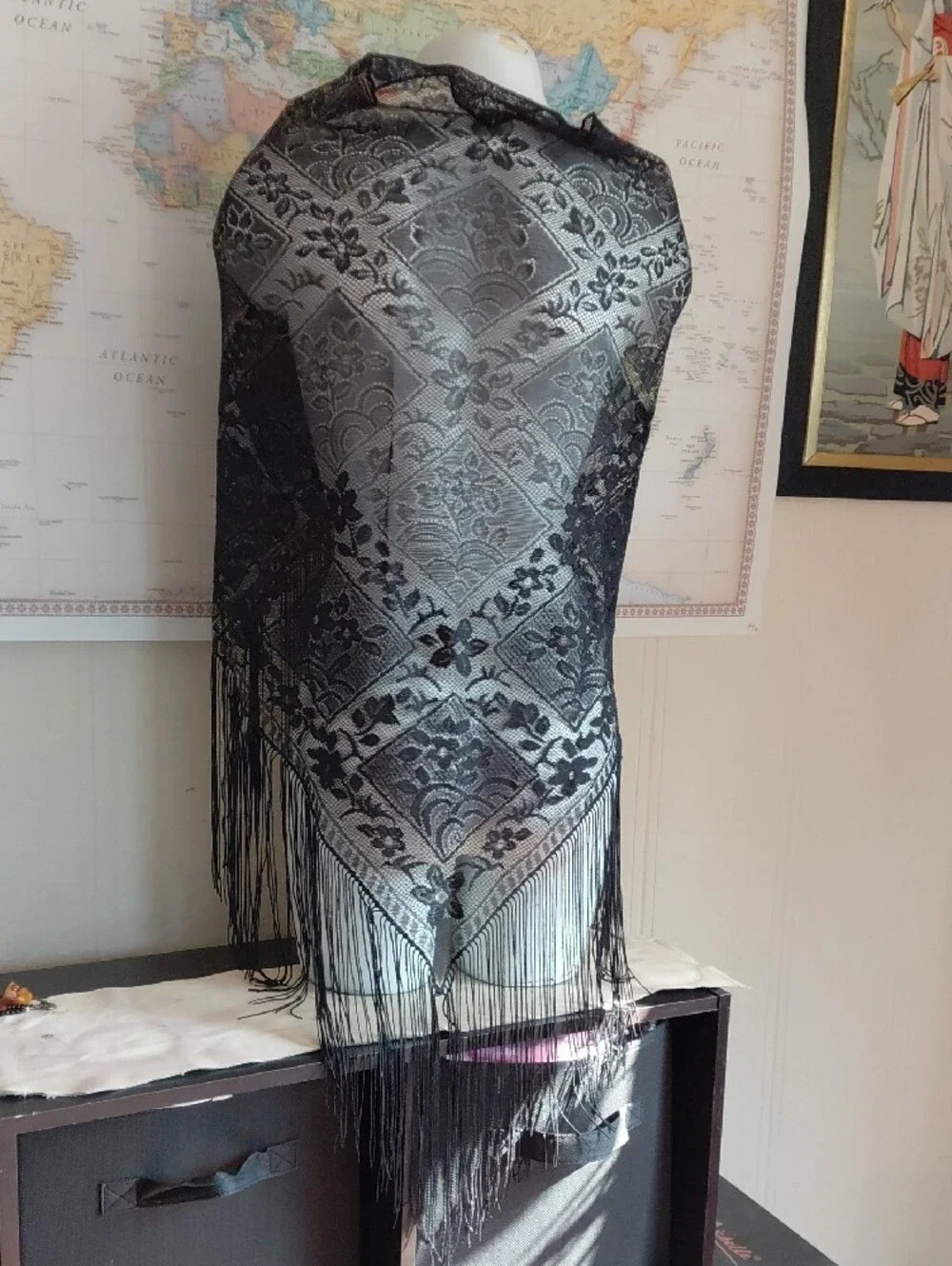 Elegant Black Lace Fringe Shawl for Women